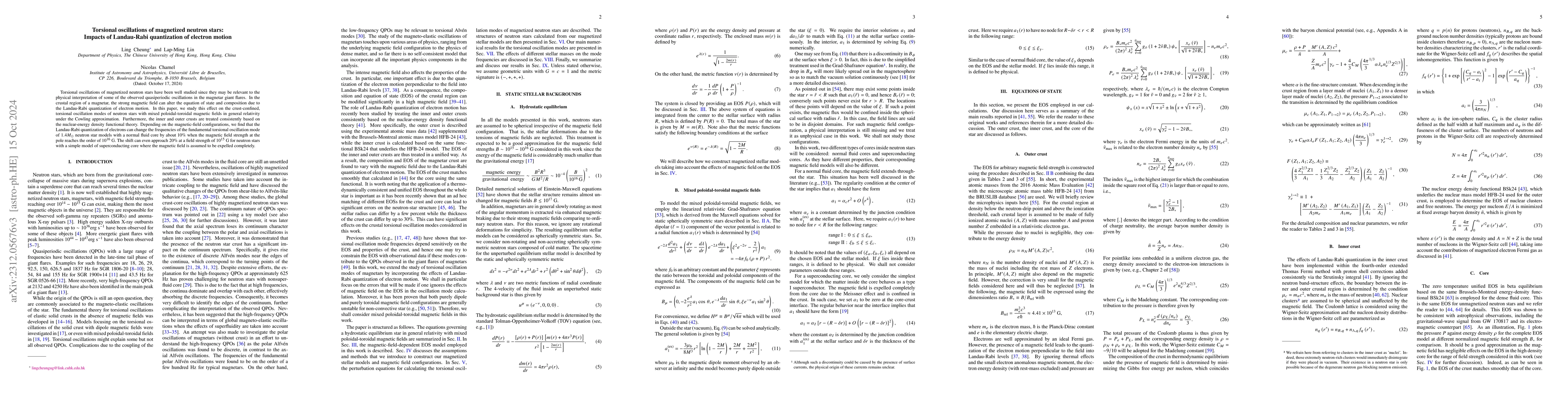 Thumbnail for Torsional oscillations of magnetized neutron stars: Impacts of
  Landau-Rabi quantization of electron motion
