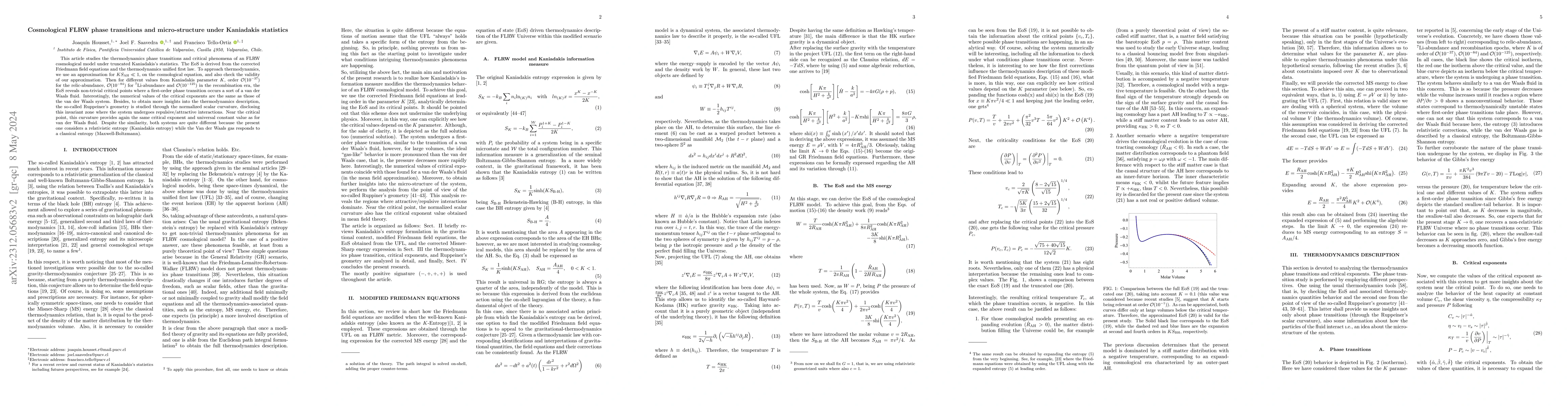 Thumbnail for Cosmological FLRW phase transitions and micro-structure under Kaniadakis
  statistics
