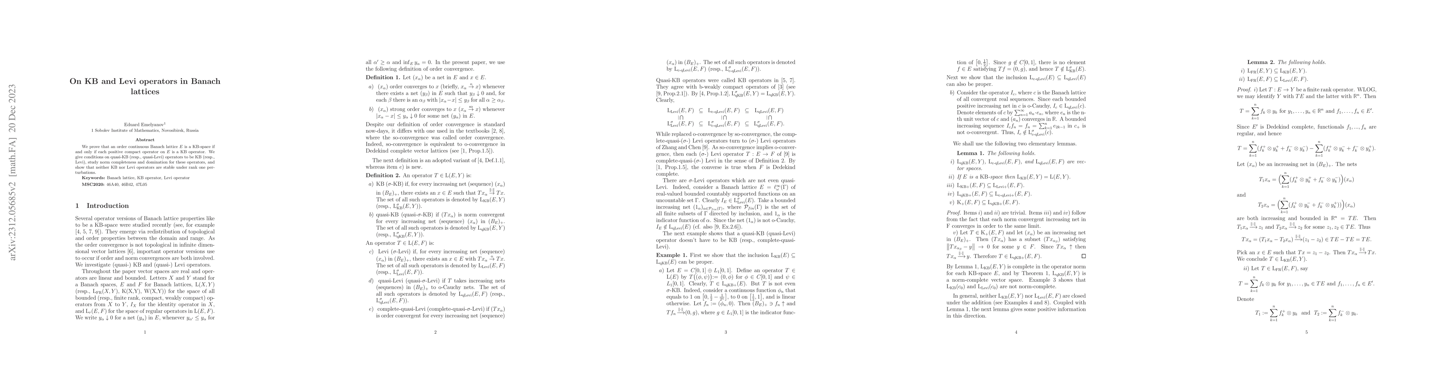 Thumbnail for On KB and Levi operators in Banach lattices