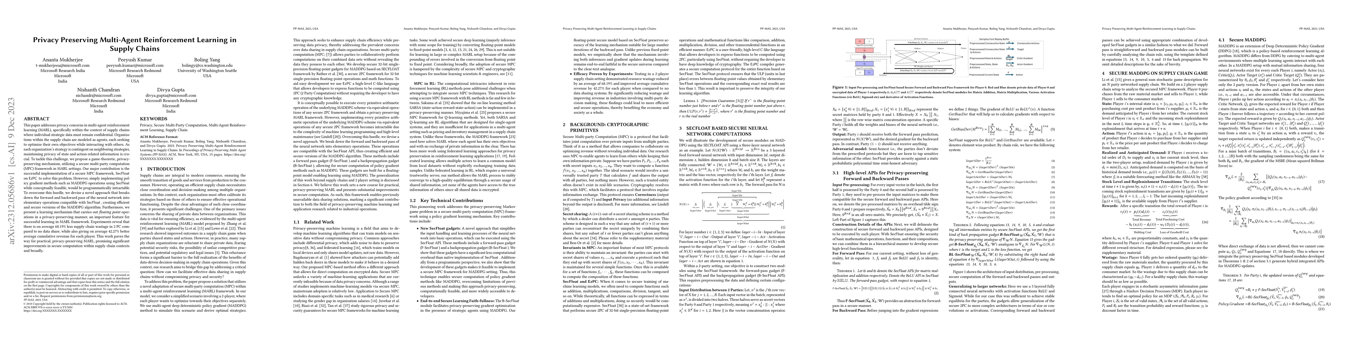 Thumbnail for Privacy Preserving Multi-Agent Reinforcement Learning in Supply Chains