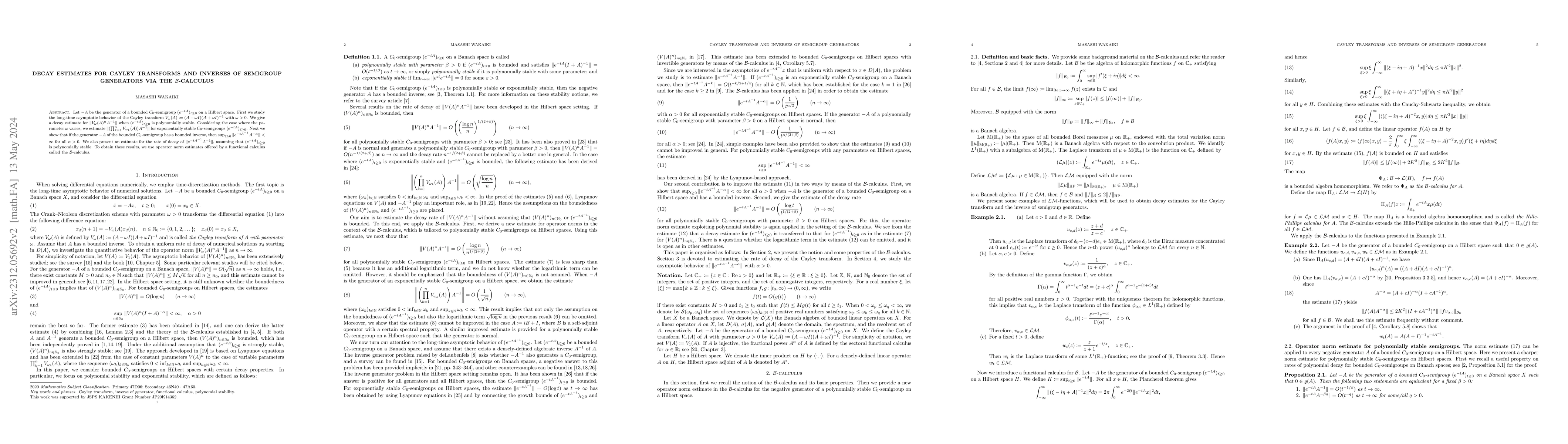 Thumbnail for Decay estimates for Cayley transforms and inverses of semigroup
  generators via the $\mathcal{B}$-calculus