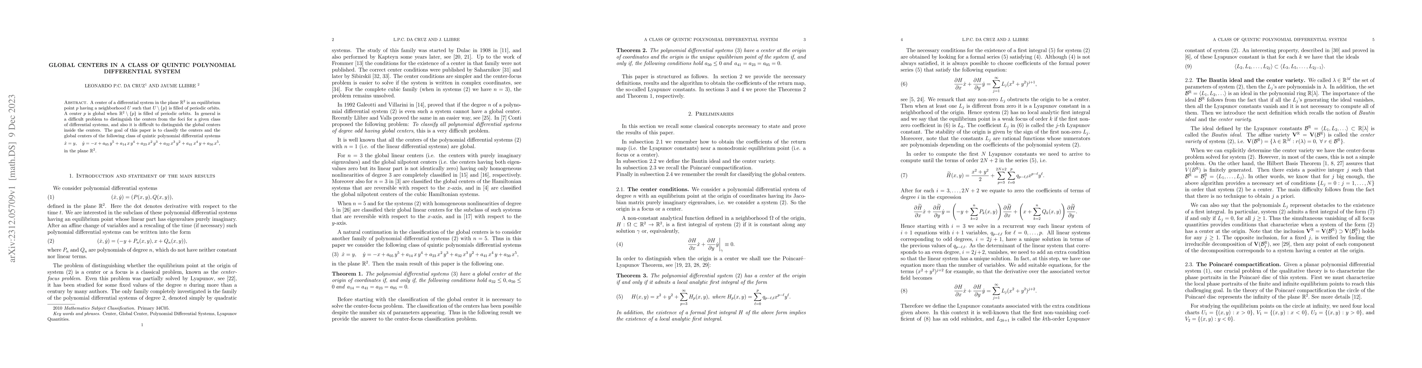 Thumbnail for Global Centers in a Class of Quintic Polynomial Differential System