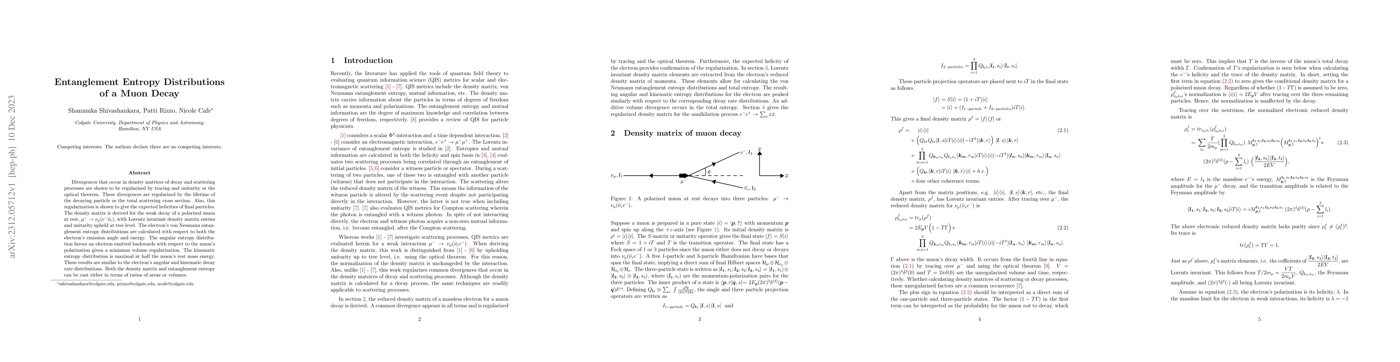 Thumbnail for Entanglement Entropy Distributions of a Muon Decay