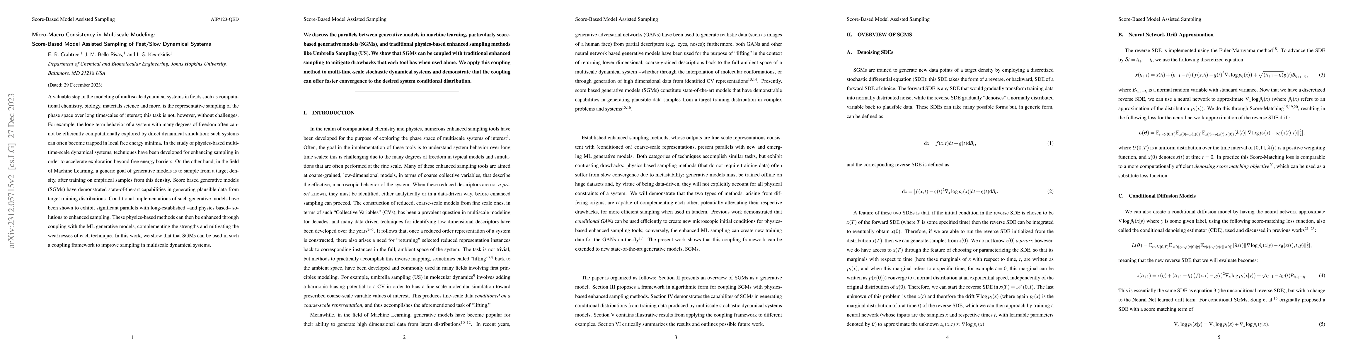 Thumbnail for Micro-Macro Consistency in Multiscale Modeling: Score-Based Model
  Assisted Sampling of Fast/Slow Dynamical Systems