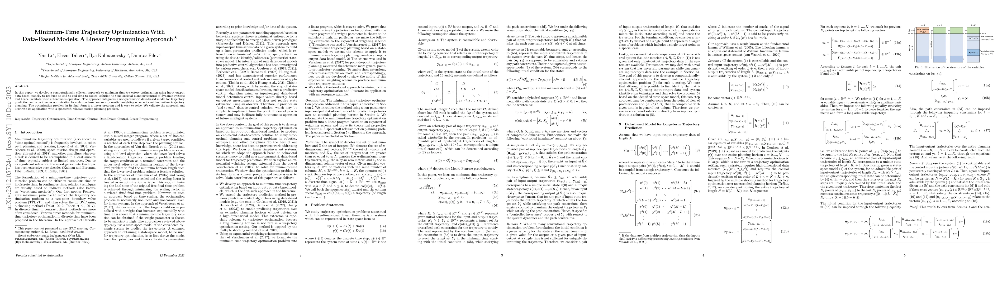 Thumbnail for Minimum-Time Trajectory Optimization With Data-Based Models: A Linear
  Programming Approach