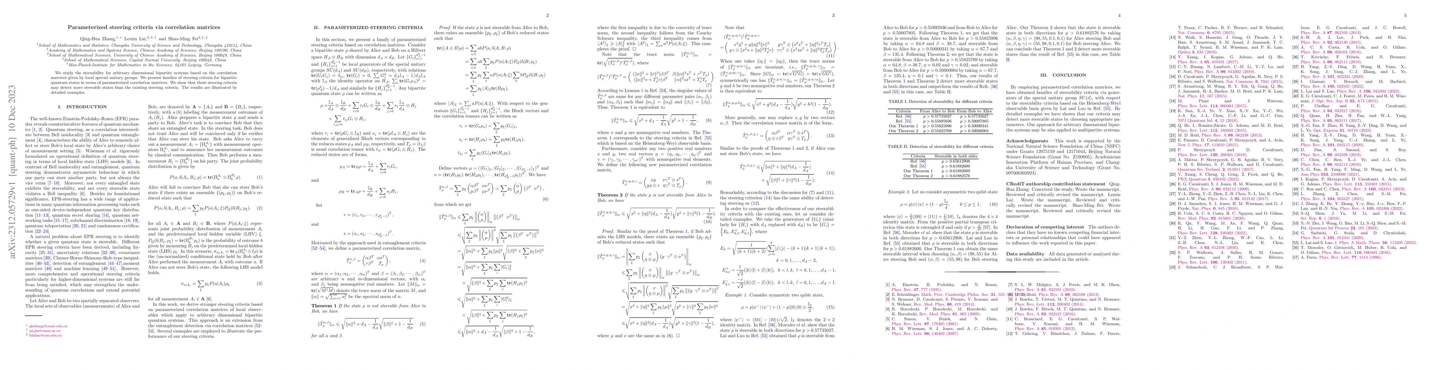Thumbnail for Parameterized steering criteria via correlation matrices
