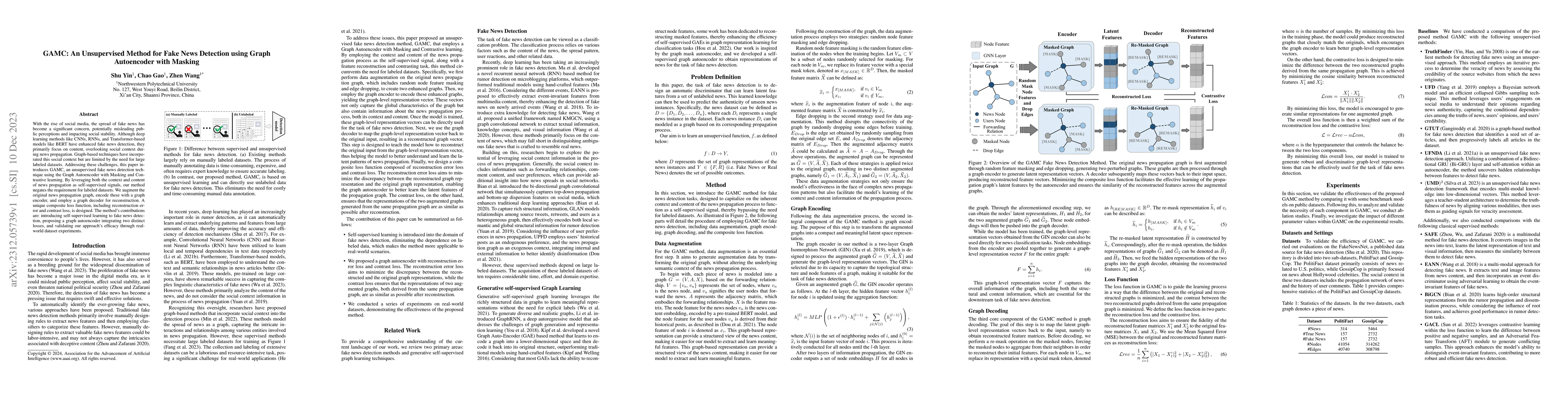 Thumbnail for GAMC: An Unsupervised Method for Fake News Detection using Graph
  Autoencoder with Masking