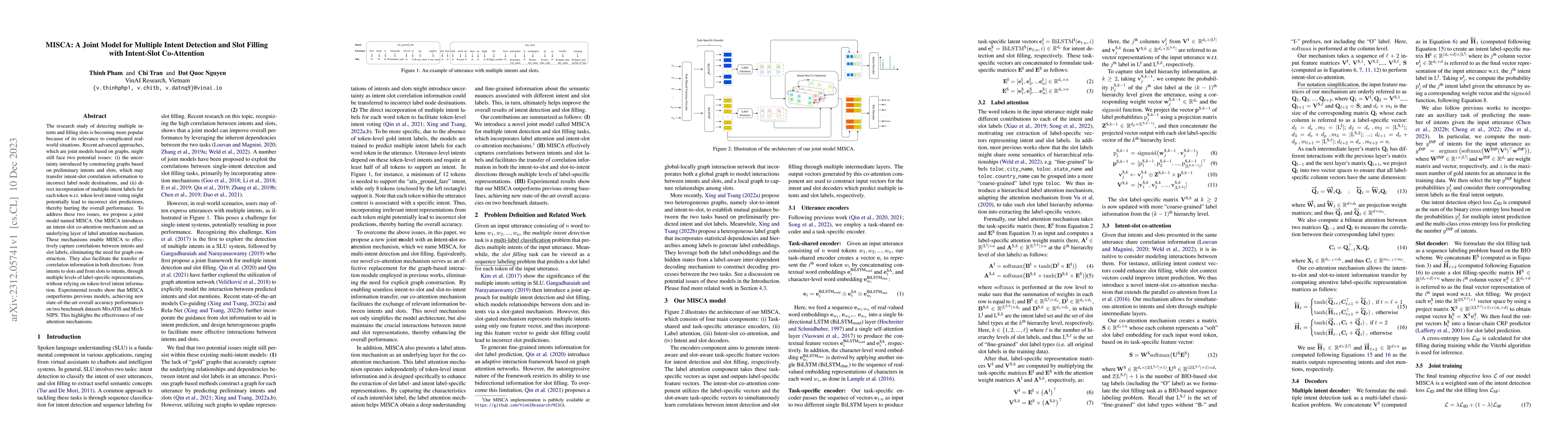 Thumbnail for MISCA: A Joint Model for Multiple Intent Detection and Slot Filling with
  Intent-Slot Co-Attention