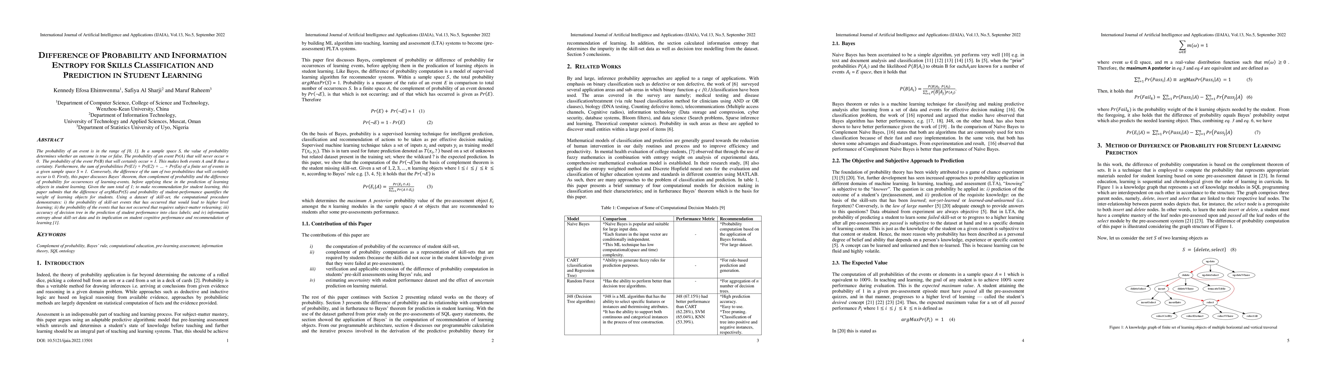 Thumbnail for Difference of Probability and Information Entropy for Skills
  Classification and Prediction in Student Learning