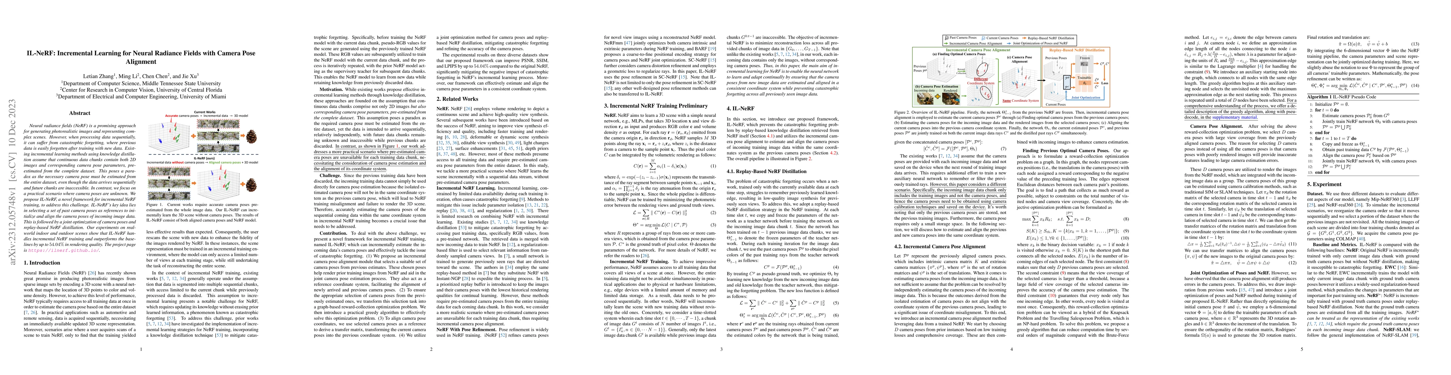 Thumbnail for IL-NeRF: Incremental Learning for Neural Radiance Fields with Camera
  Pose Alignment
