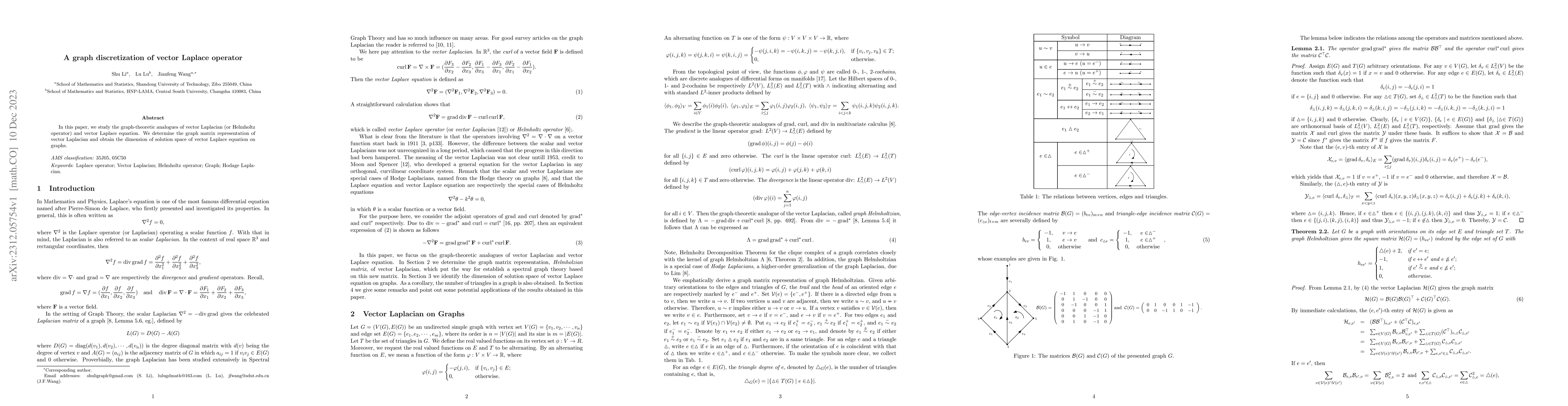 Thumbnail for A graph discretization of vector Laplace operator