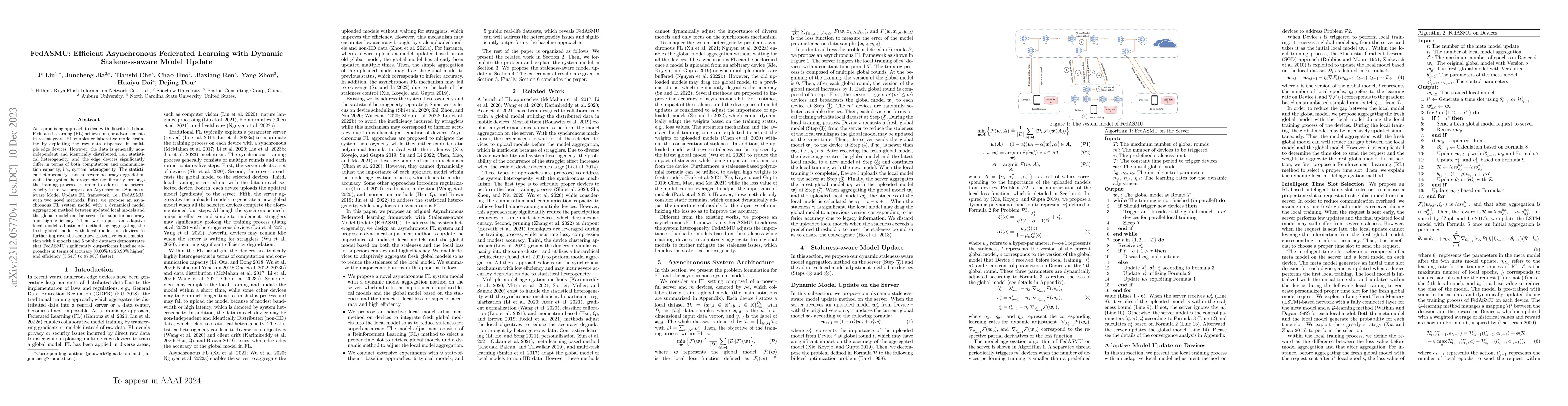 Thumbnail for FedASMU: Efficient Asynchronous Federated Learning with Dynamic
  Staleness-aware Model Update