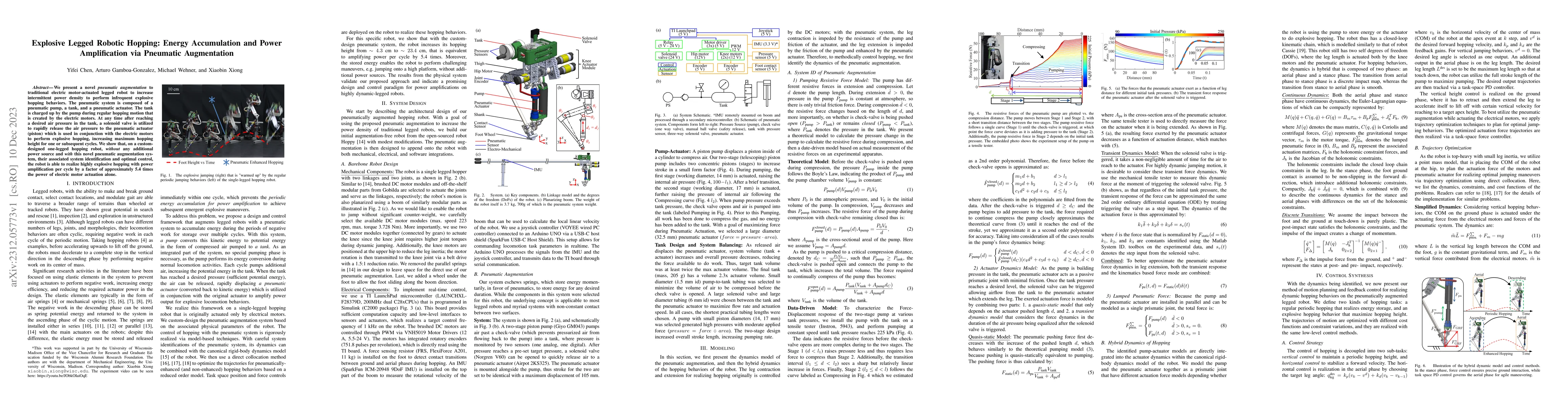 Thumbnail for Explosive Legged Robotic Hopping: Energy Accumulation and Power
  Amplification via Pneumatic Augmentation