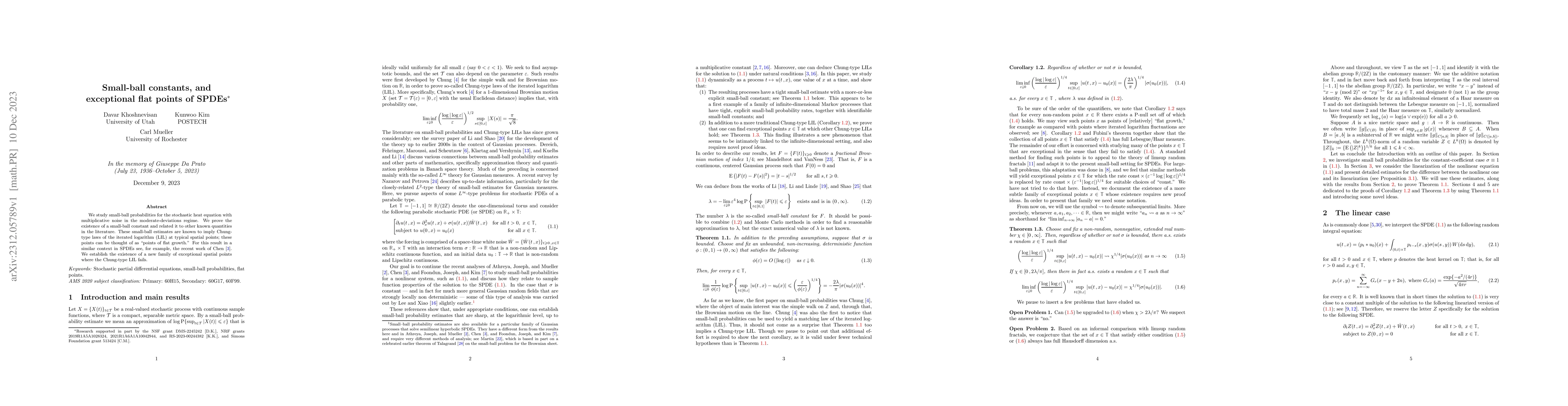 Thumbnail for Small-ball constants, and exceptional flat points of SPDEs