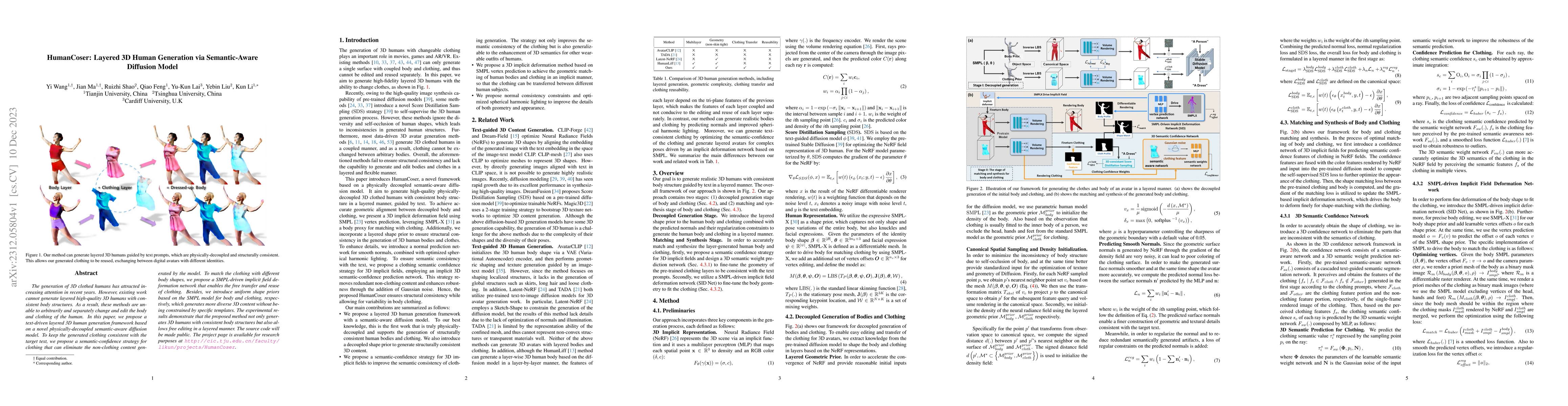 Thumbnail for Layered 3D Human Generation via Semantic-Aware Diffusion Model