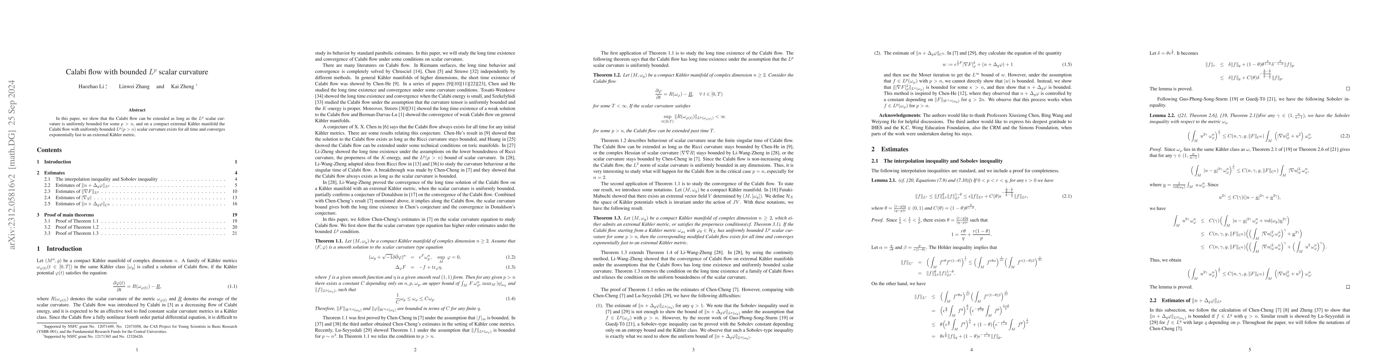 Thumbnail for Calabi flow with bounded $L^p$ scalar curvature