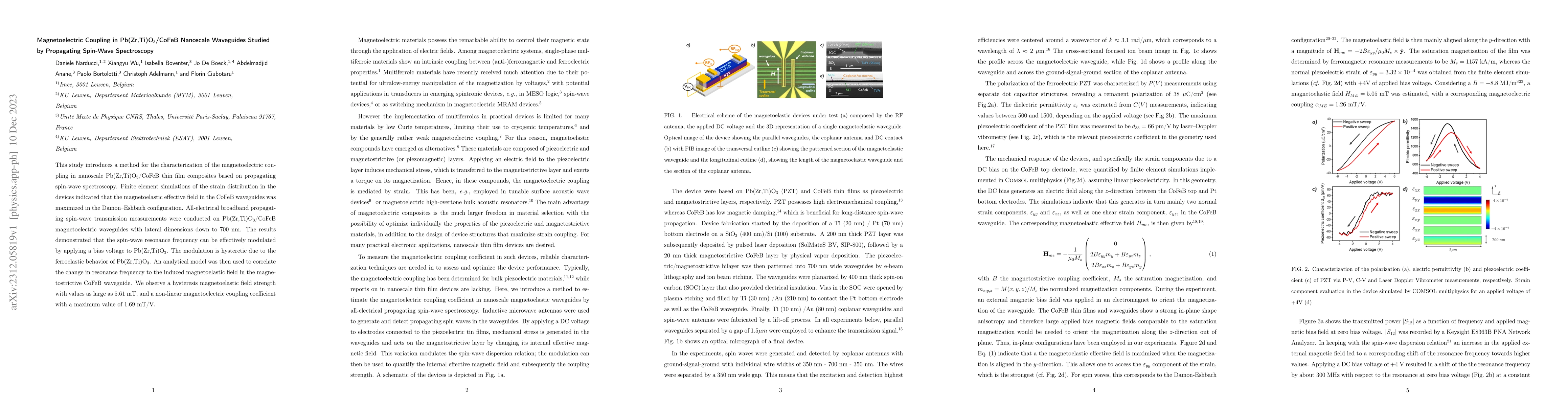 Thumbnail for Magnetoelectric Coupling in Pb(Zr,Ti)O3/CoFeB Nanoscale Waveguides
  Studied by Propagating Spin-Wave Spectroscopy