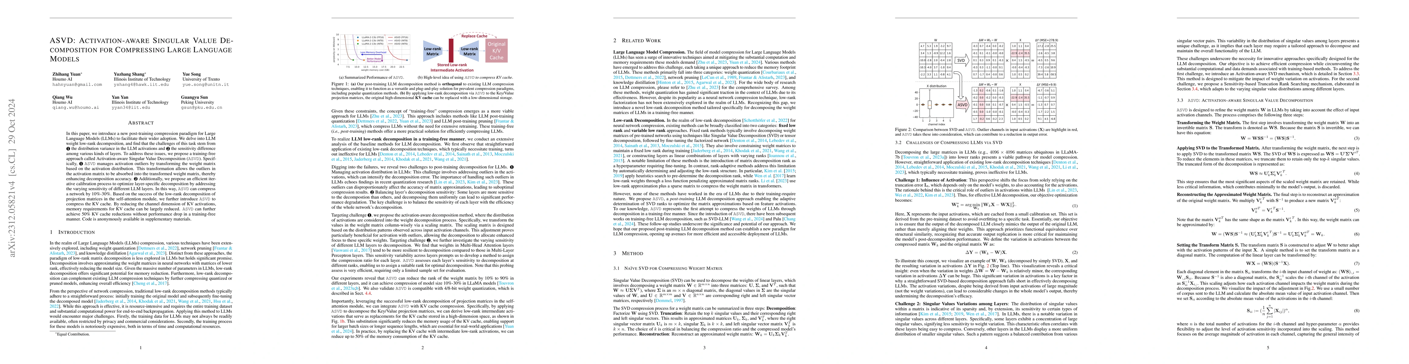 Thumbnail for ASVD: Activation-aware Singular Value Decomposition for Compressing
  Large Language Models