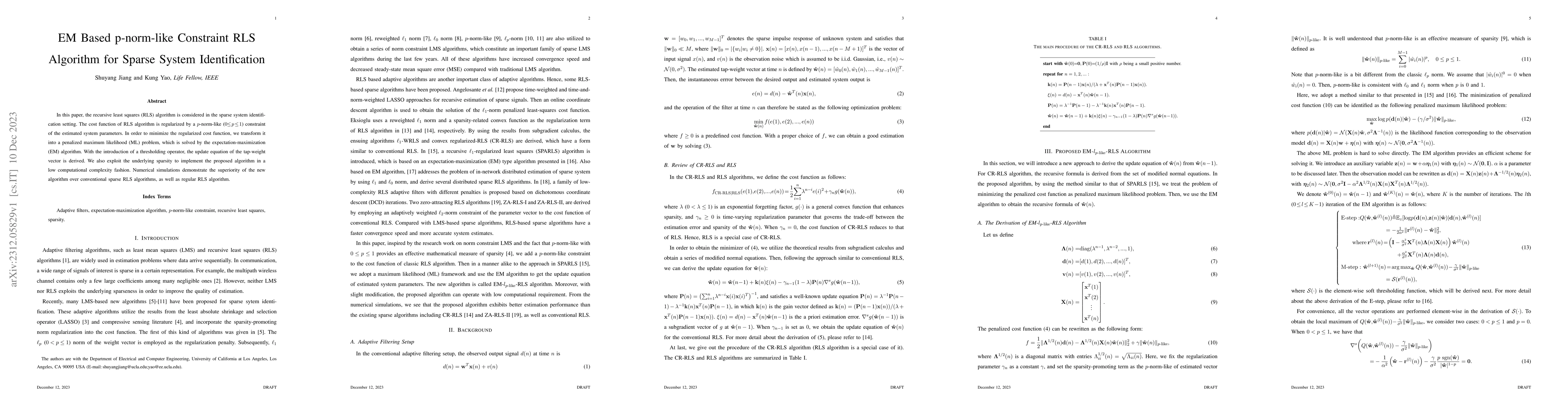 Thumbnail for EM Based p-norm-like Constraint RLS Algorithm for Sparse System
  Identification