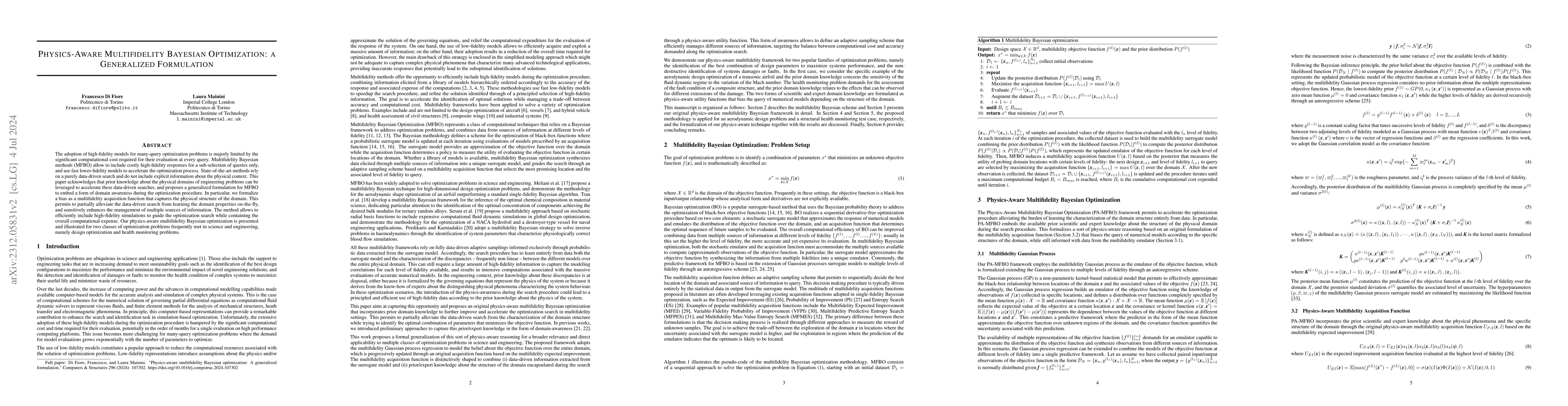 Thumbnail for Physics-Aware Multifidelity Bayesian Optimization: a Generalized
  Formulation