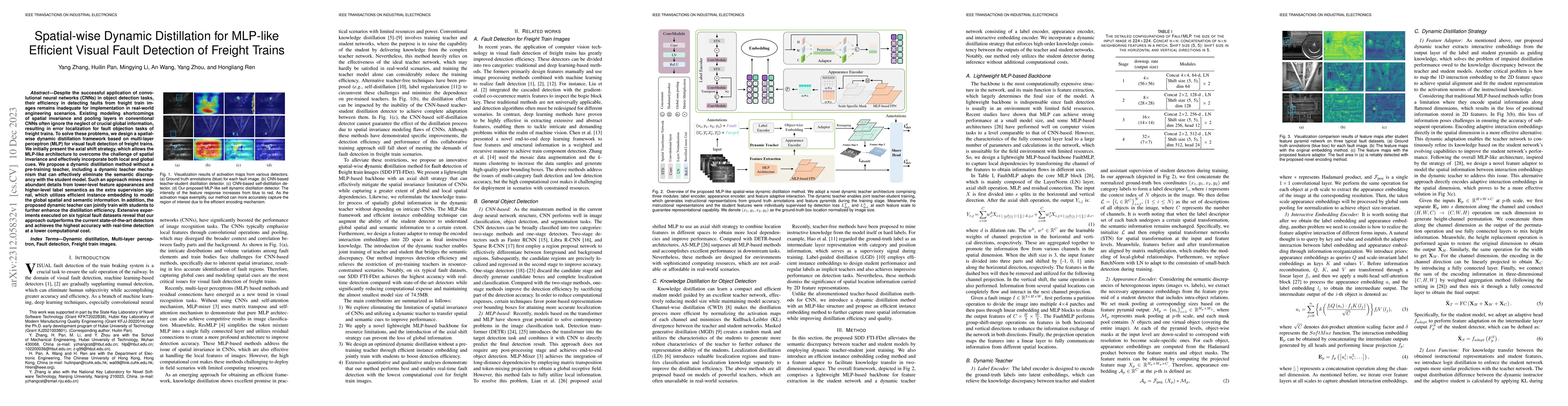 Thumbnail for Spatial-wise Dynamic Distillation for MLP-like Efficient Visual Fault
  Detection of Freight Trains