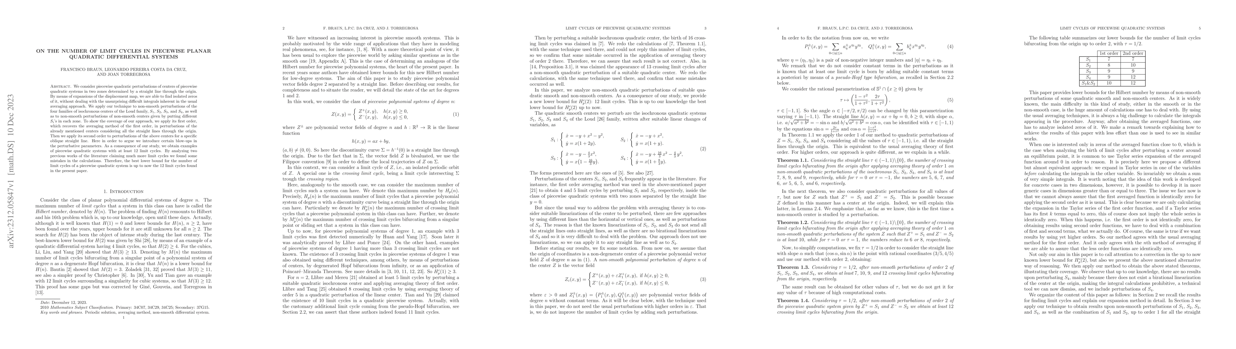 Thumbnail for On the number of limit cycles in piecewise planar quadratic differential
  systems