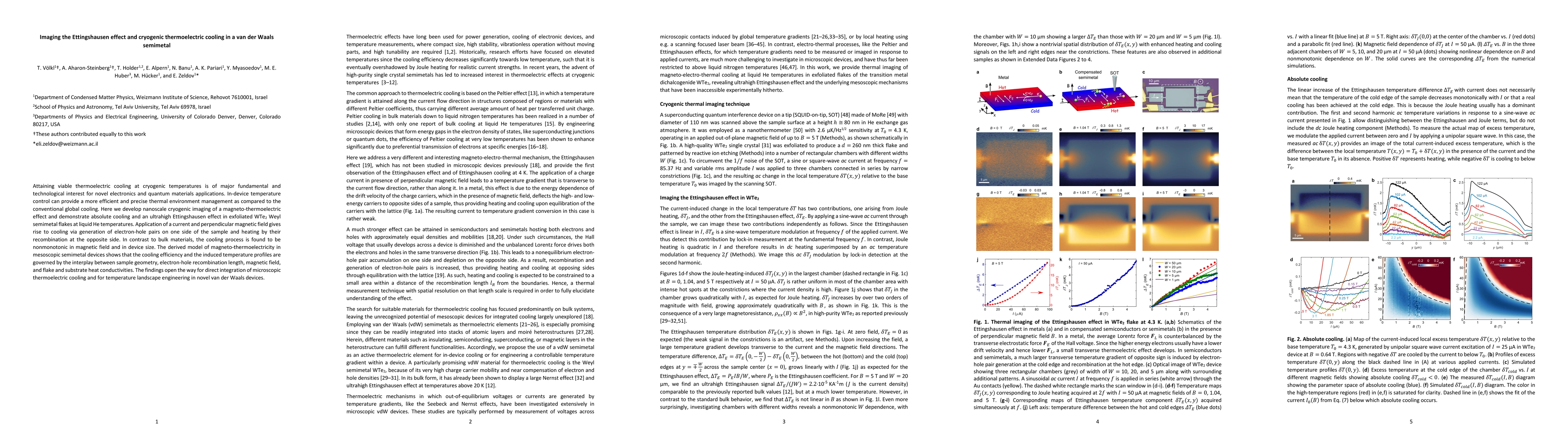 Thumbnail for Imaging the Ettingshausen effect and cryogenic thermoelectric cooling in
  a van der Waals semimetal