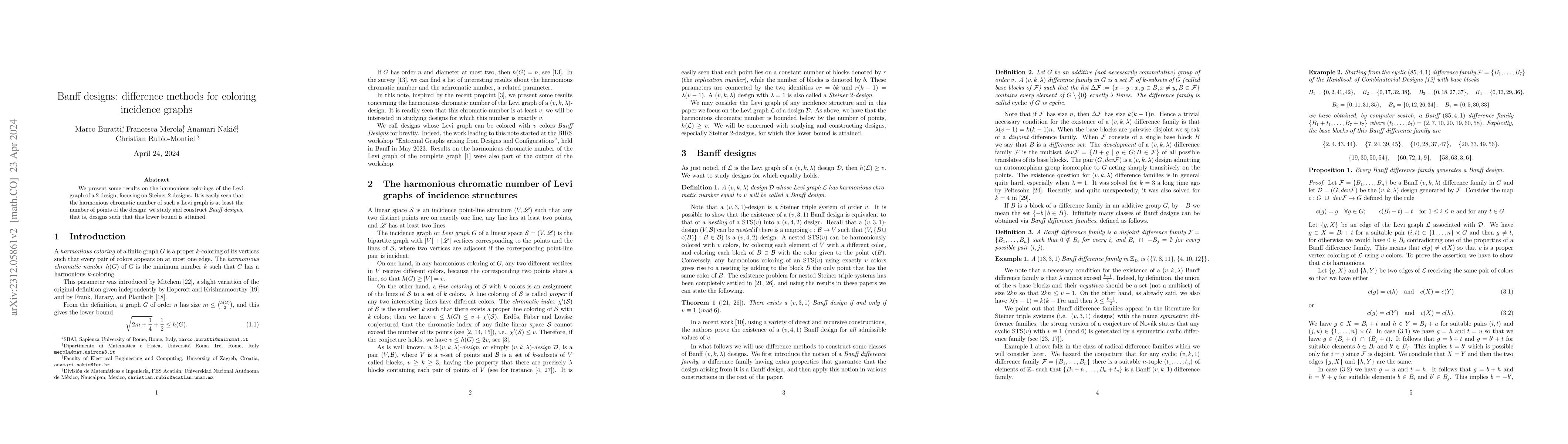 Thumbnail for Banff designs: difference methods for coloring incidence graphs