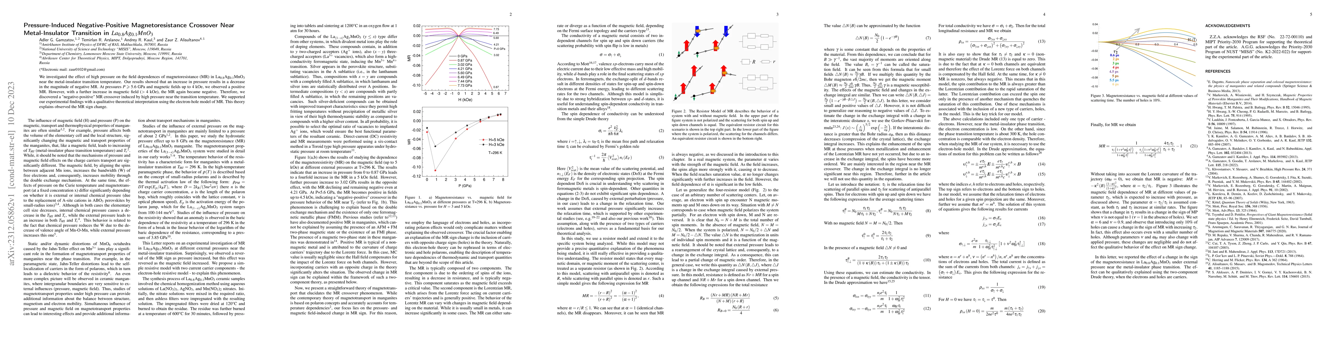 Thumbnail for Pressure-Induced Negative-Positive Magnetoresistance Crossover Near
  Metal-Insulator Transition in La_{0.8}Ag_{0.1}MnO_{3}