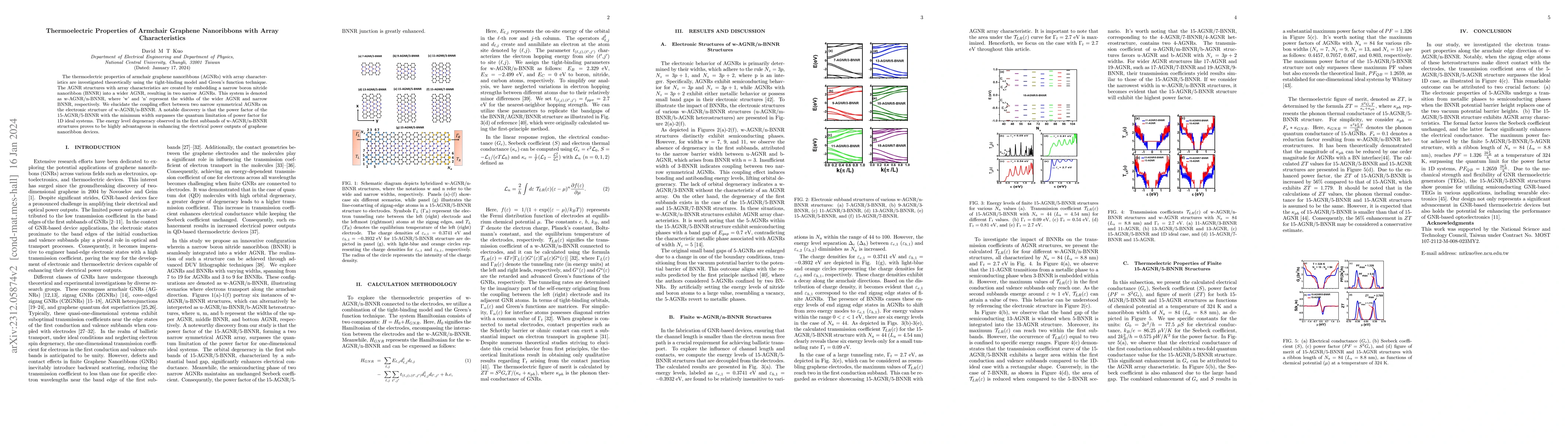 Thumbnail for Thermoelectric Properties of Armchair Graphene Nanoribbons with Array
  Characteristics