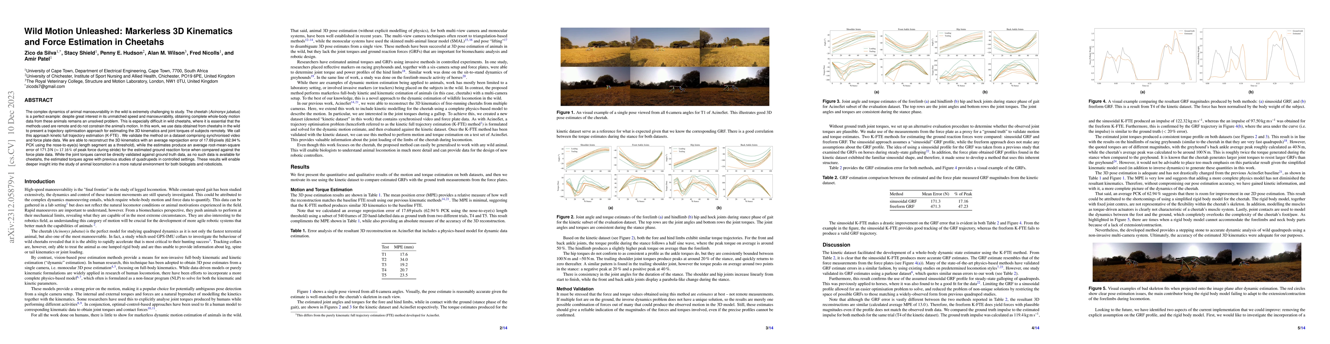 Thumbnail for Wild Motion Unleashed: Markerless 3D Kinematics and Force Estimation in
  Cheetahs