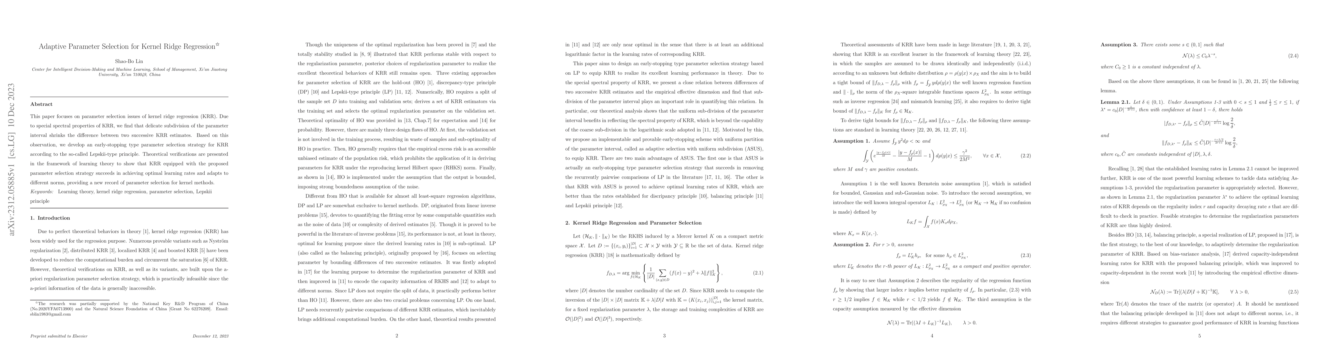 Thumbnail for Adaptive Parameter Selection for Kernel Ridge Regression