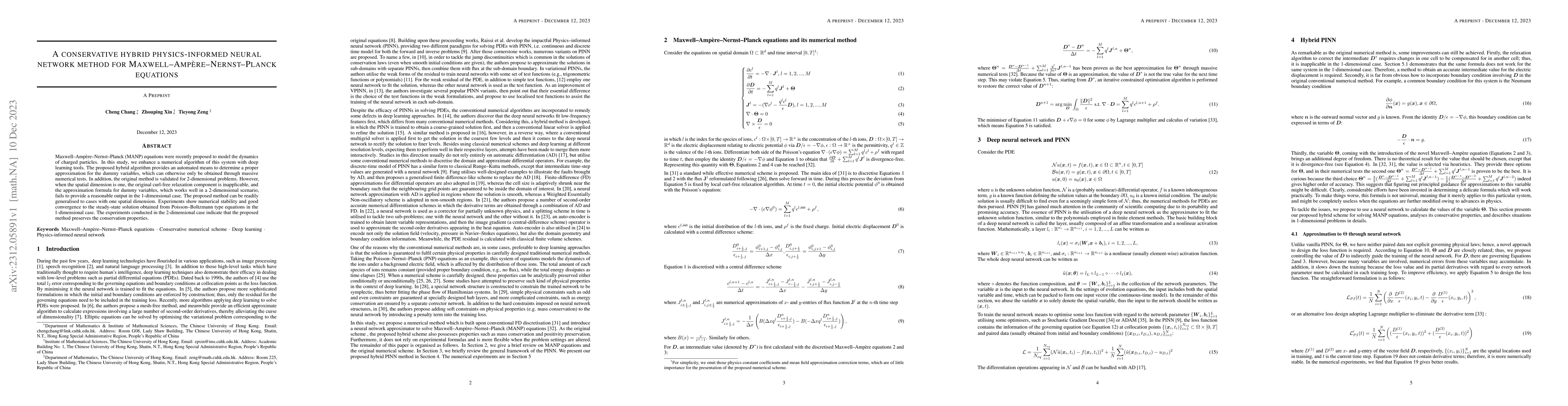 Thumbnail for A conservative hybrid physics-informed neural network method for
  Maxwell-Amp\`{e}re-Nernst-Planck equations