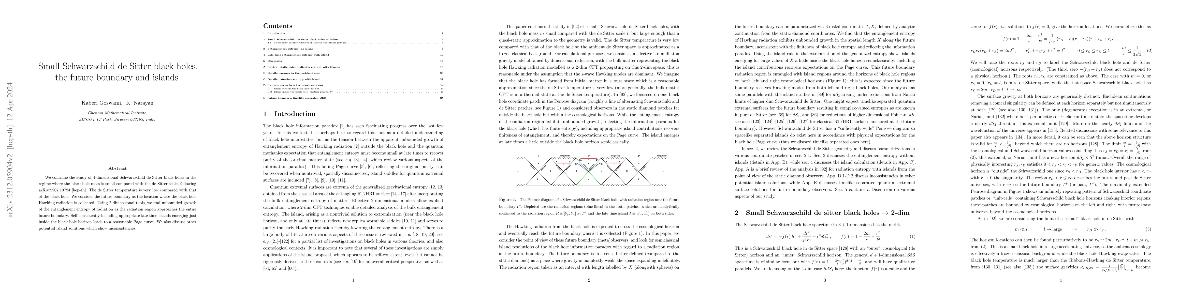 Thumbnail for Small Schwarzschild de Sitter black holes, the future boundary and
  islands