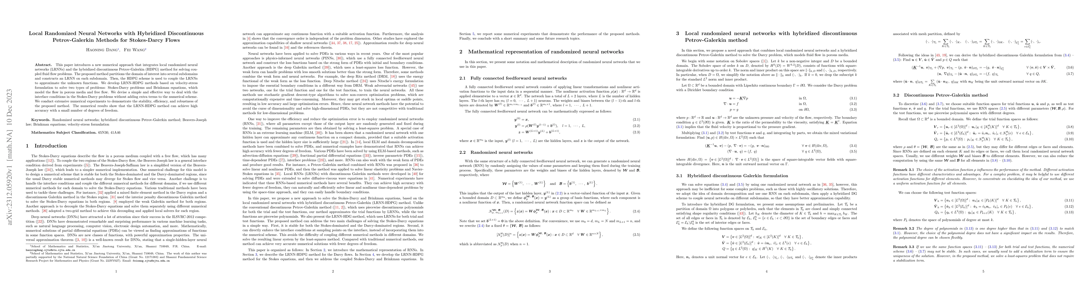 Thumbnail for Local Randomized Neural Networks with Hybridized Discontinuous
  Petrov-Galerkin Methods for Stokes-Darcy Flows