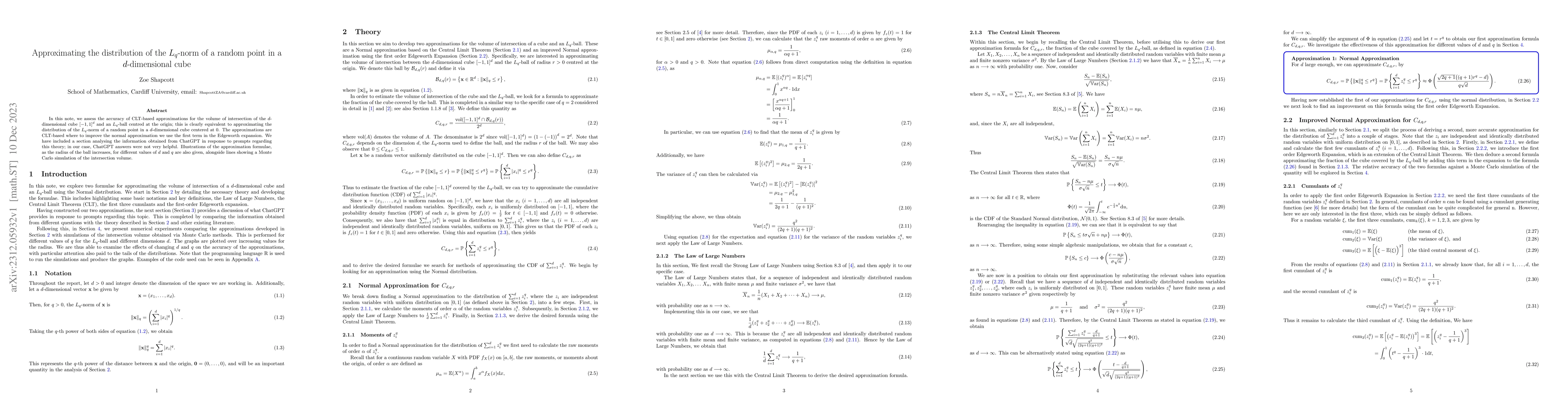 Thumbnail for Approximating the distribution of the $L_q$-norm of a random point in a
  $d$-dimensional cube