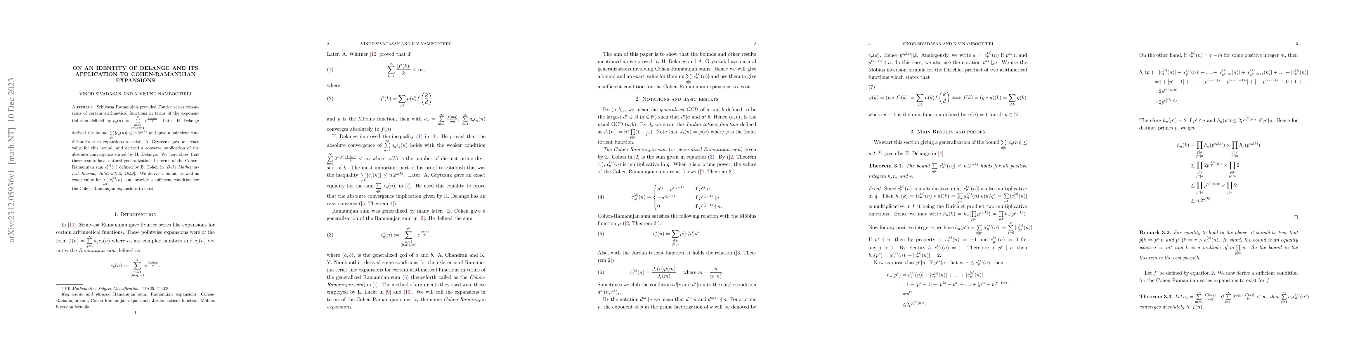 Thumbnail for On an identity of Delange and its application to Cohen-Ramanujan
  expansions