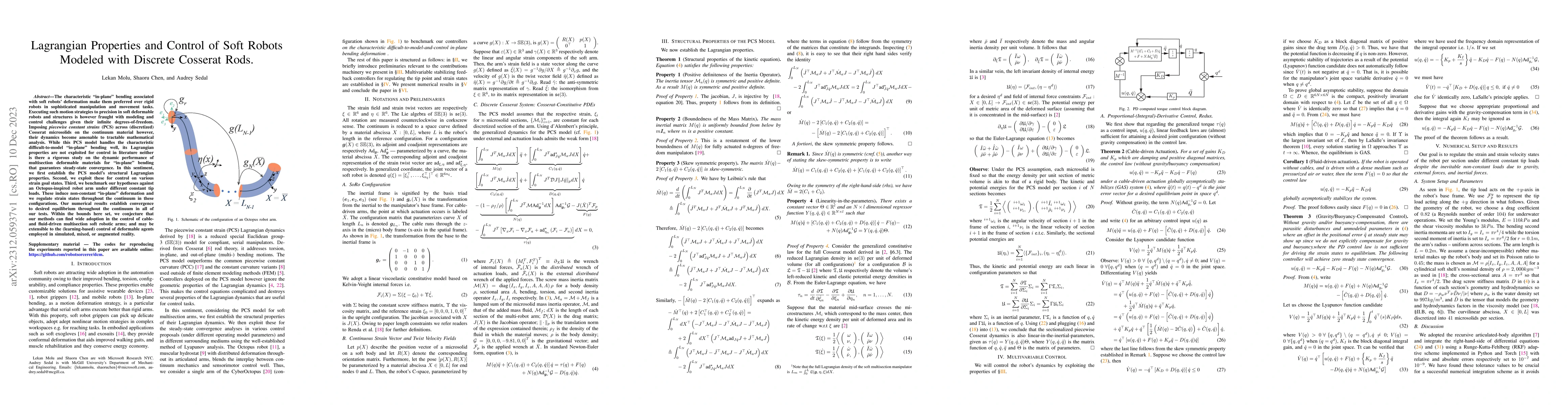 Thumbnail for Lagrangian Properties and Control of Soft Robots Modeled with Discrete
  Cosserat Rods
