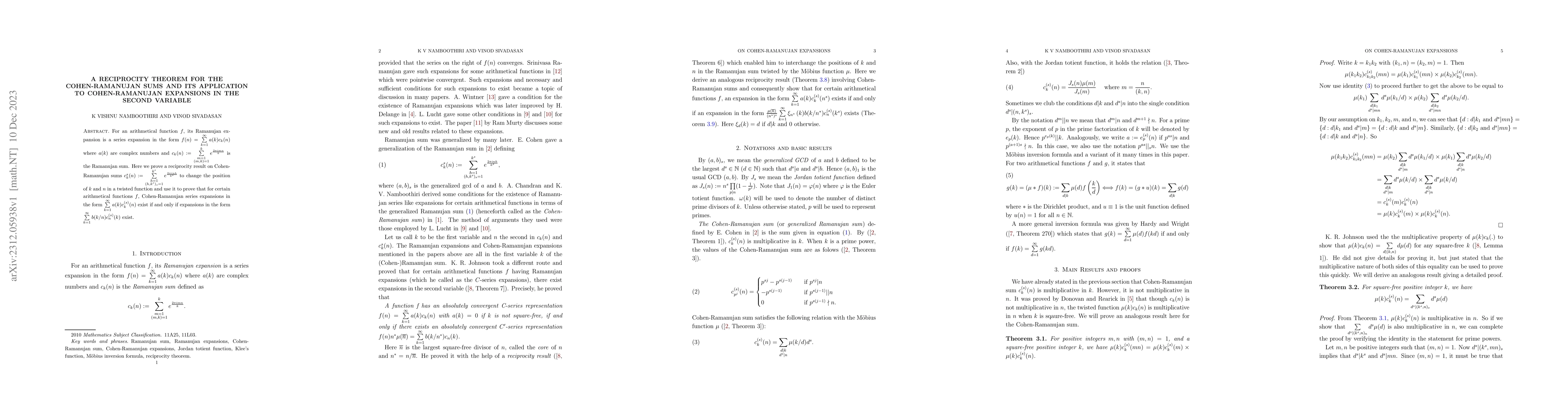 Thumbnail for A reciprocity theorem for the Cohen-Ramanujan sums and its application
  to Cohen-Ramanujan expansions in the second variable
