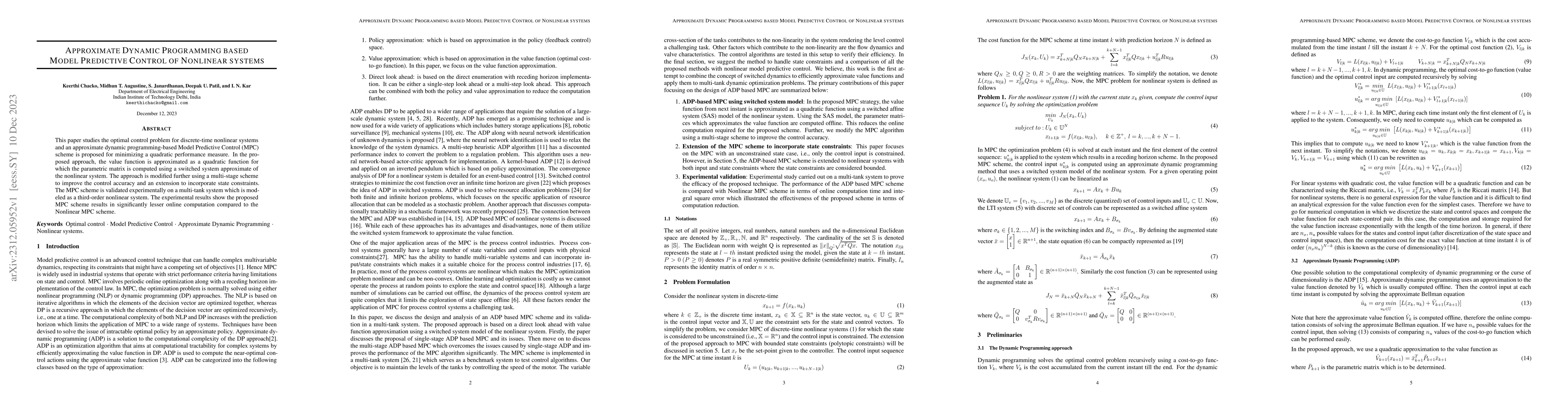 Thumbnail for Approximate Dynamic Programming based Model Predictive Control of
  Nonlinear systems