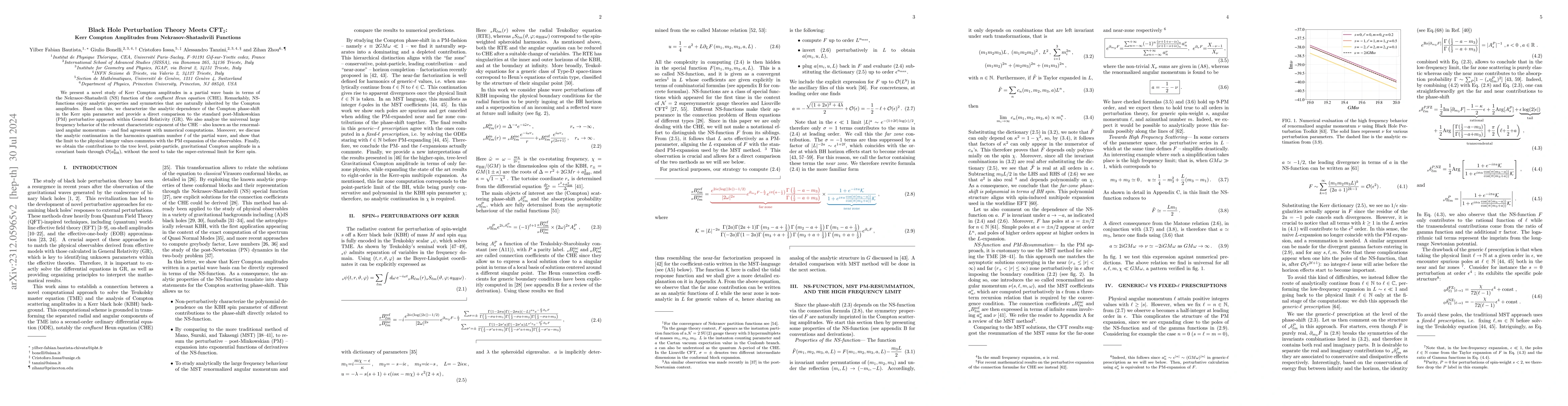 Thumbnail for Black Hole Perturbation Theory Meets CFT$_2$: Kerr Compton Amplitudes
  from Nekrasov-Shatashvili Functions