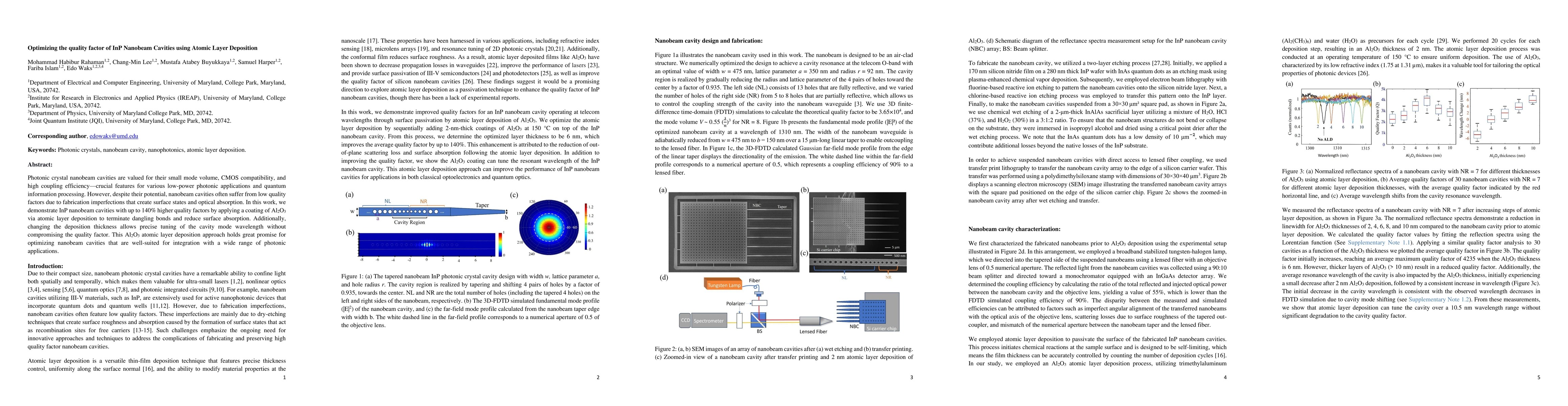 Thumbnail for Optimizing the quality factor of InP nanobeam cavities using atomic
  layer deposition
