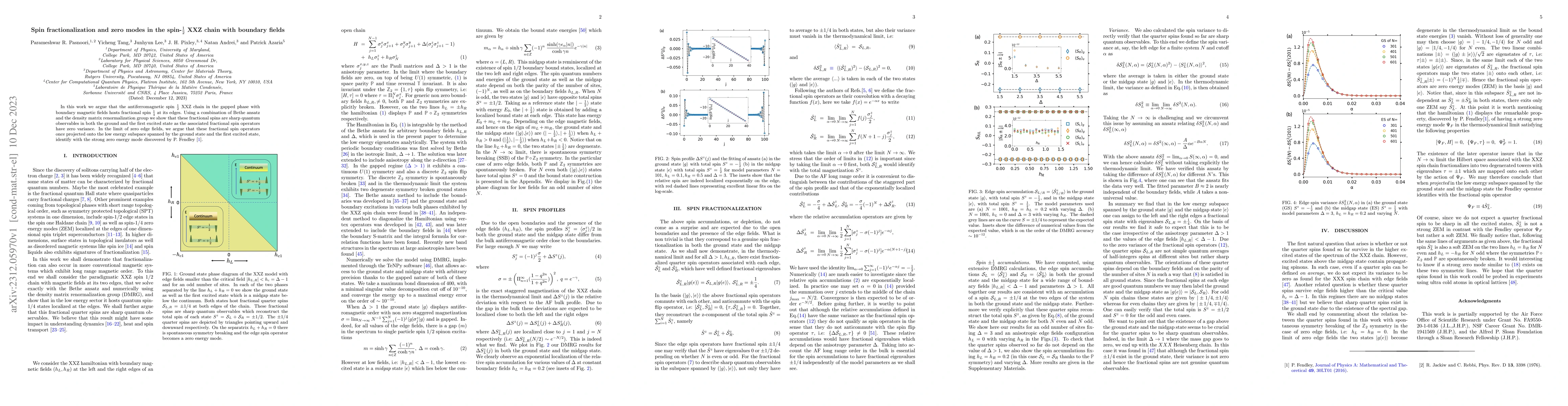 Thumbnail for Spin fractionalization and zero modes in the spin-$\frac{1}{2}$ XXZ
  chain with boundary fields