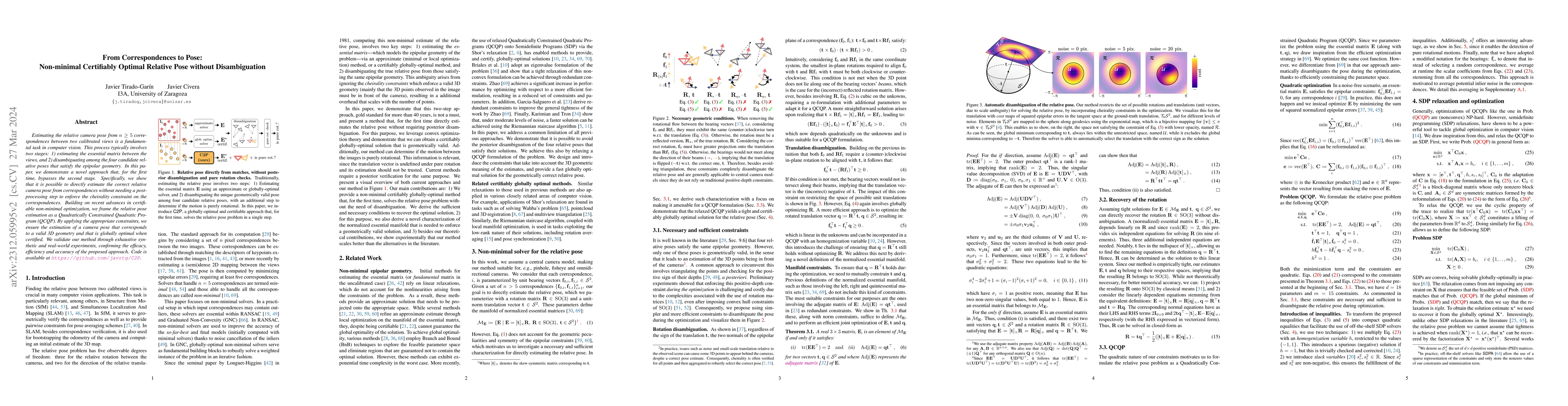 Thumbnail for From Correspondences to Pose: Non-minimal Certifiably Optimal Relative
  Pose without Disambiguation