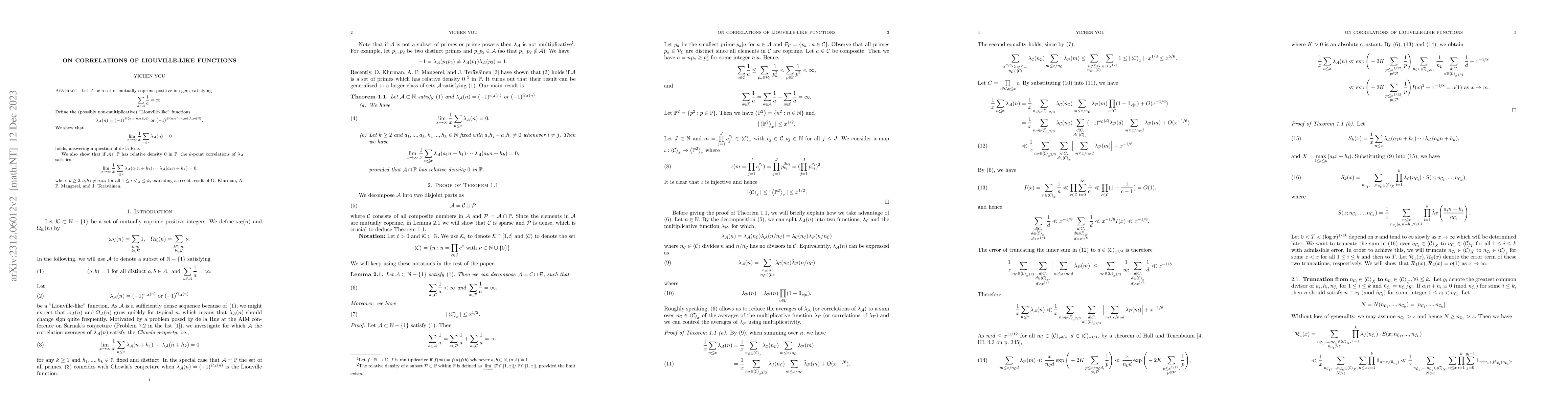 Thumbnail for On Correlations of Liouville-like Functions