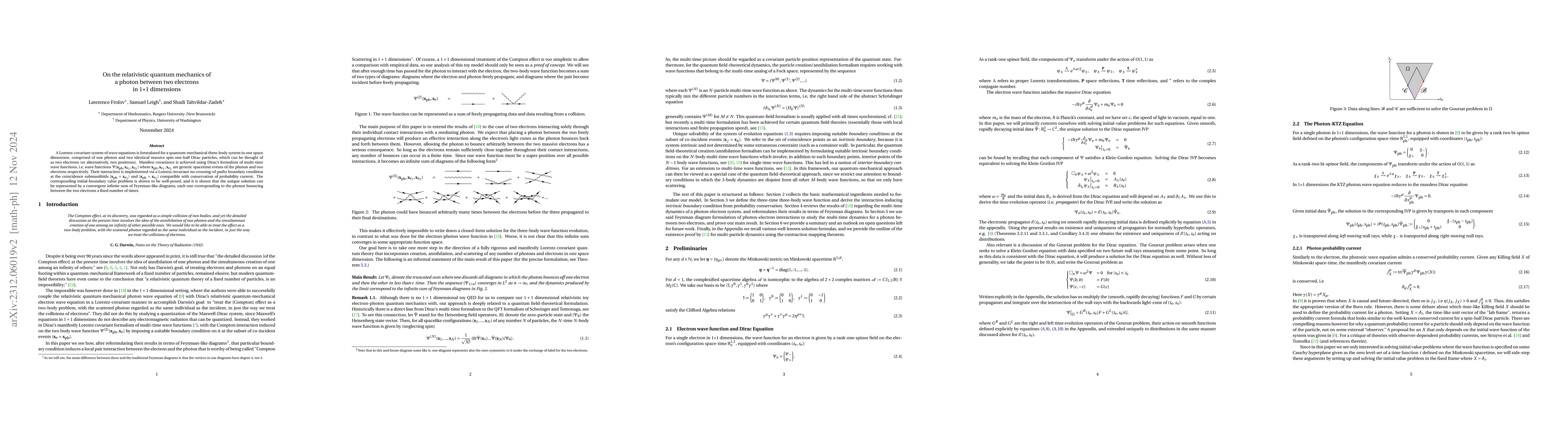 Thumbnail for On the relativistic quantum mechanics of a photon between two electrons
  in 1+1 dimensions