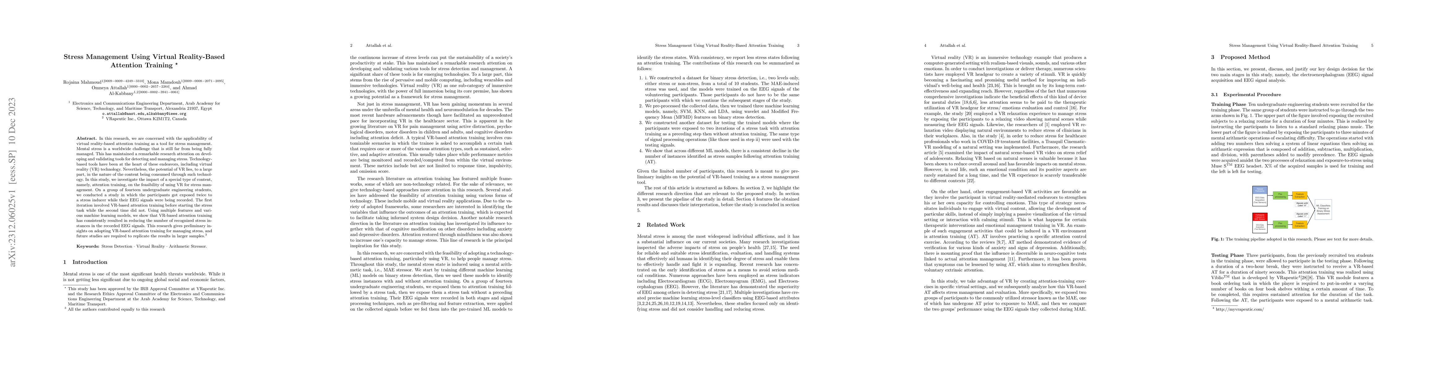 Thumbnail for Stress Management Using Virtual Reality-Based Attention Training