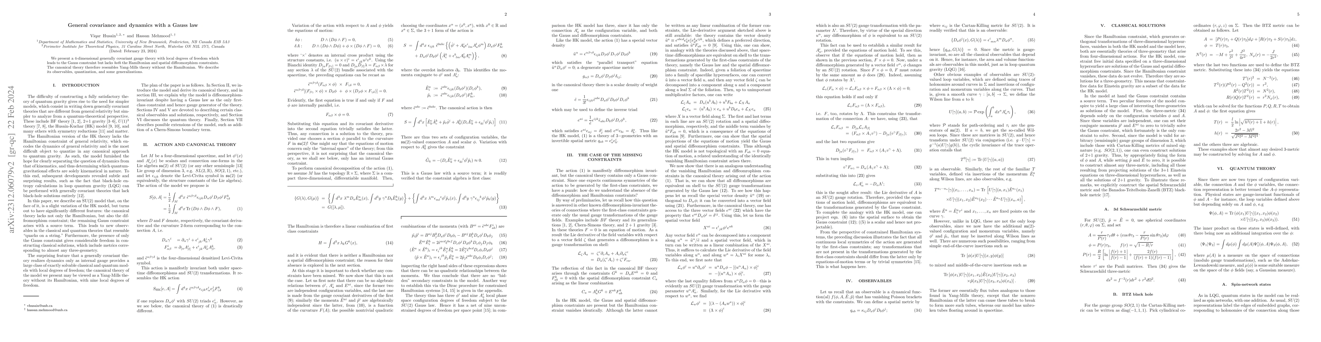 Thumbnail for General covariance and dynamics with a Gauss law