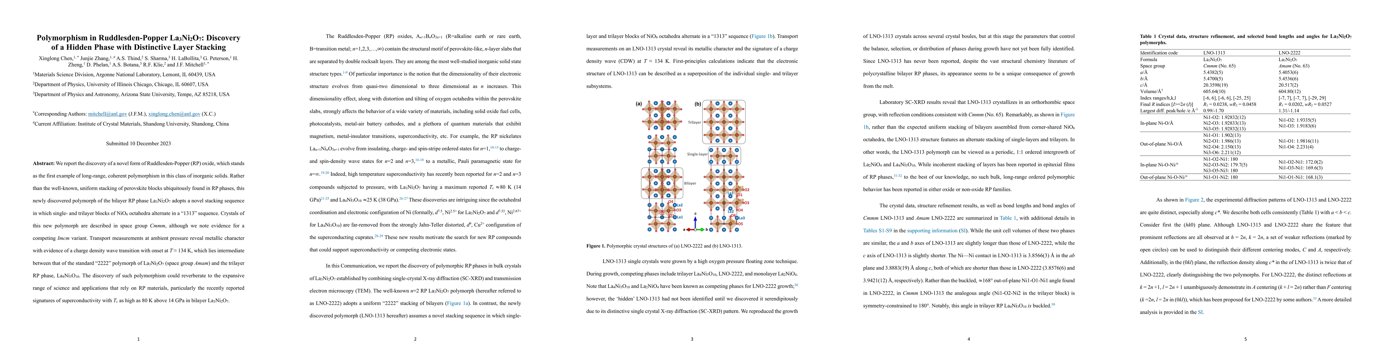 Thumbnail for Polymorphism in Ruddlesden-Popper $La_{3}Ni_{2}O_{7}$: Discovery of a
  Hidden Phase with Distinctive Layer Stacking