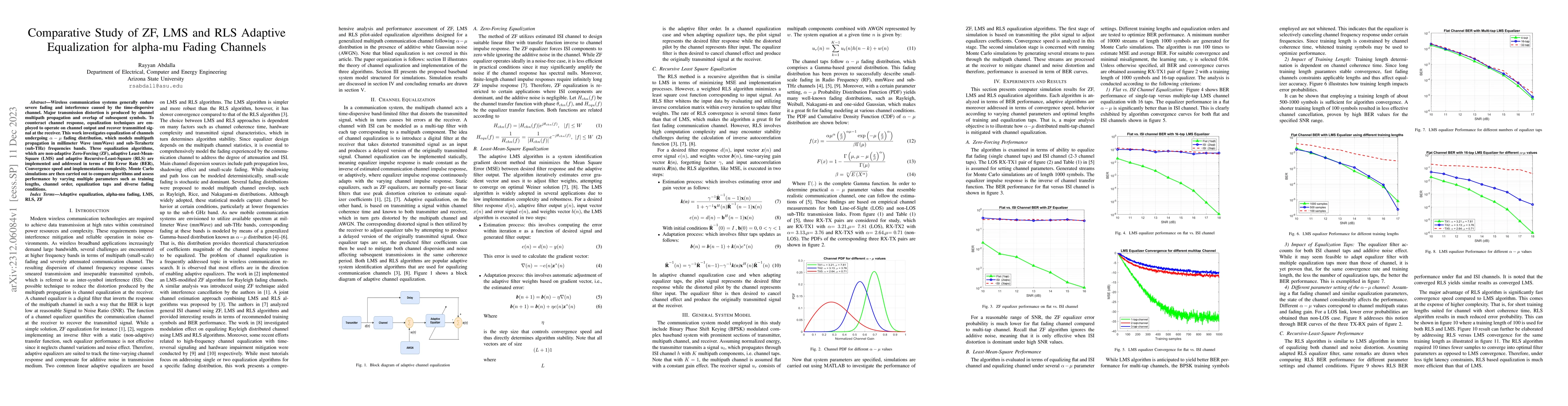 Thumbnail for Comparative Study of ZF, LMS and RLS Adaptive Equalization for alpha-mu
  Fading Channels